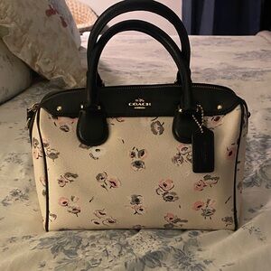 Coach Floral Satchel - Black and Cream
